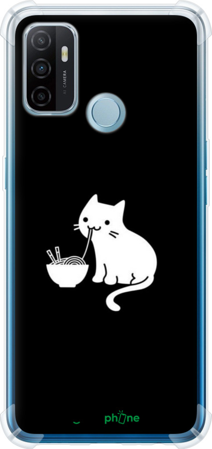 Силіконовий протиударний с посиленими кутами чехол Милий кіт на чорному фоні для Oppo A53 - 6528sp-568 изображение 