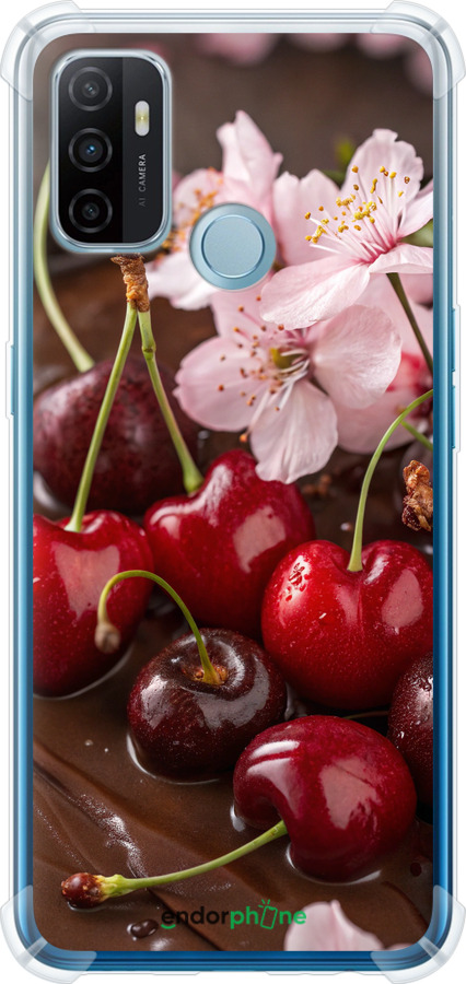 Силикон с усиленными углами чехол Вишня в шоколаде для Oppo A53 - 6698sp-568 изображение 