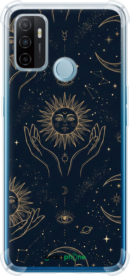 Силіконовий протиударний с посиленими кутами чехол Celestial Harmony: Sun & Moon Gold Mystic Pattern для Oppo A53 - 6778sp-568 изображение 