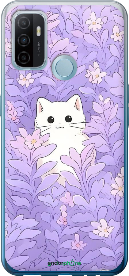 Силіконовий чехол Котик в цветах для Oppo A53 - 6390u-568 изображение 