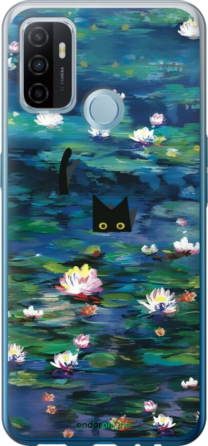 Силиконовый чехол Чехол с изображением водяных лилий Моне и кошек для Oppo A53 - 6399u-568 изображение 