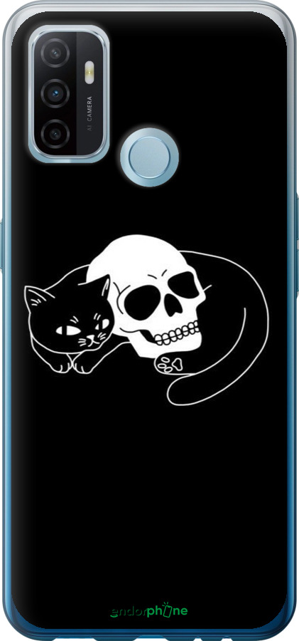 Силиконовый чехол С изображением кота и черепа для Oppo A53 - 6491u-568 изображение 