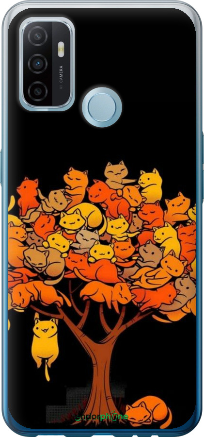 Силиконовый чехол Дерево и котики для Oppo A53 - 6516u-568 изображение 