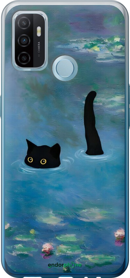 Силіконовий чехол Із зображенням кота та водяної лілії Monet для Oppo A53 - 6519u-568 изображение 