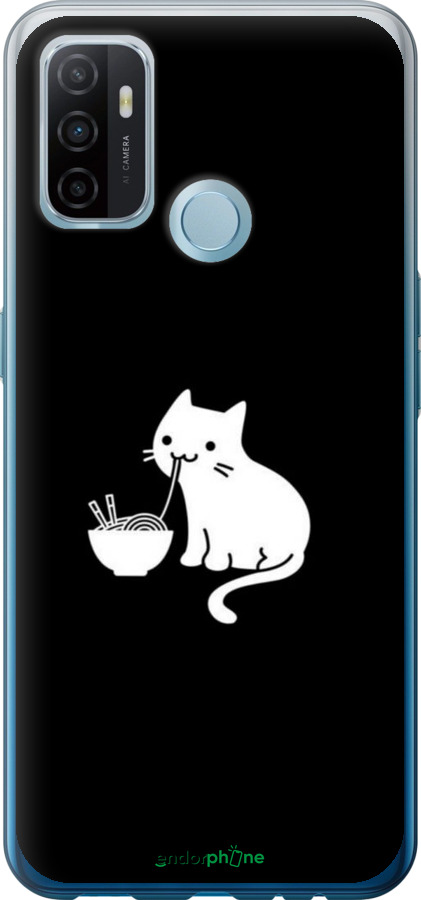 Силиконовый чехол С милым котом на черном фоне для Oppo A53 - 6528u-568 изображение 
