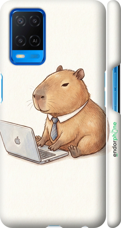 3D пластиковий матовий чехол Funny Capybara CEO Working для Oppo A54 - 6777m-2306 изображение 