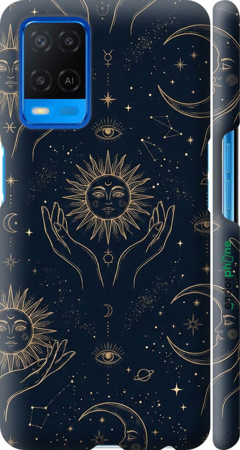 3D пластиковый матовый чехол Celestial Harmony: Sun & Moon Gold Mystic Pattern для Oppo A54 - 6778m-2306 изображение 