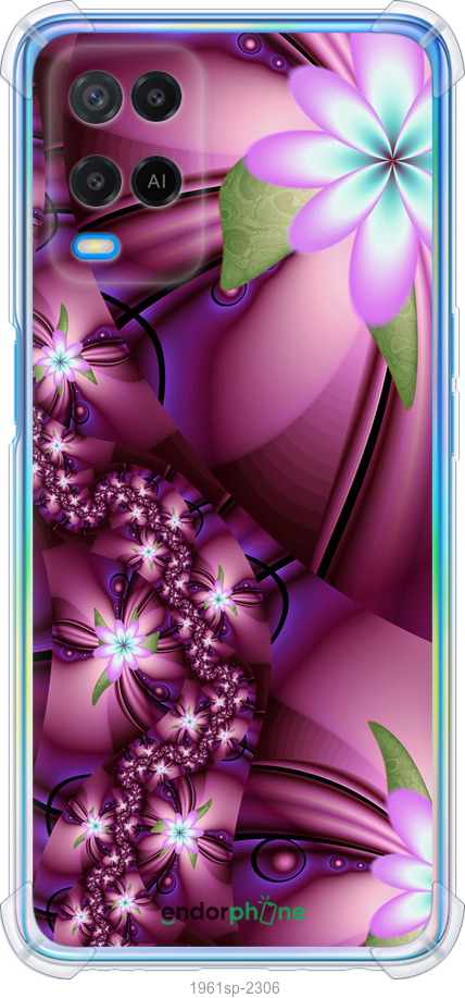 

Силіконовий протиударний с посиленими кутами чохол "Квіткова мозаїка" для Oppo A54, Рожевий