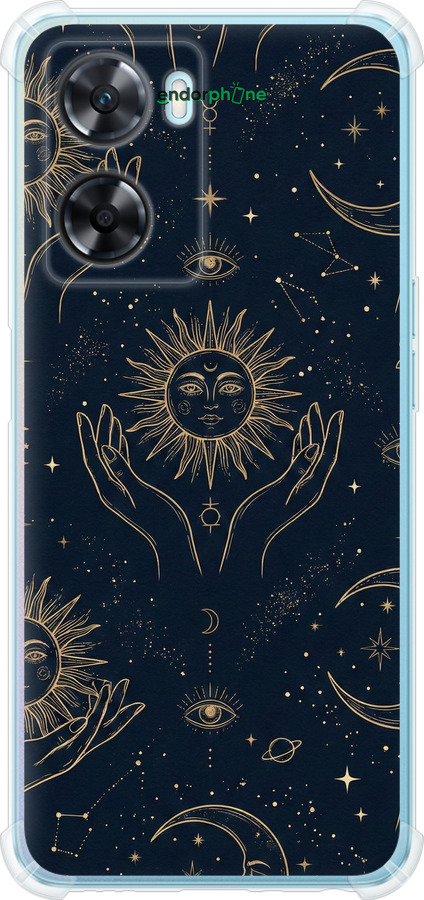 Силикон с усиленными углами чехол Celestial Harmony: Sun & Moon Gold Mystic Pattern для Oppo A57s - 6778sp-2931 изображение 