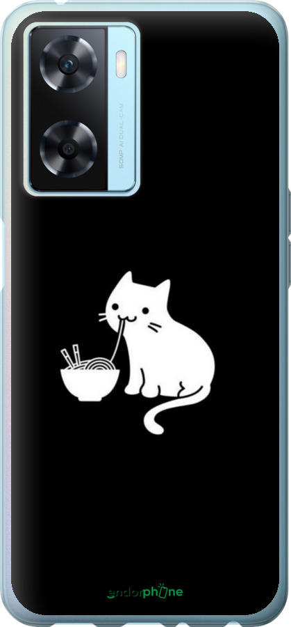 Силиконовый чехол С милым котом на черном фоне для Oppo A57s - 6528u-2931 изображение 