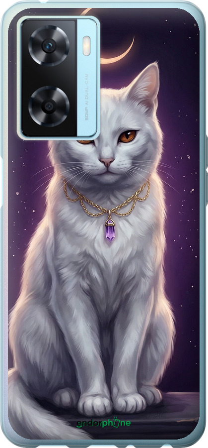 Силиконовый чехол Mystic White Cat Gothic Dark Purple Gold для Oppo A57s - 6805u-2931 изображение 