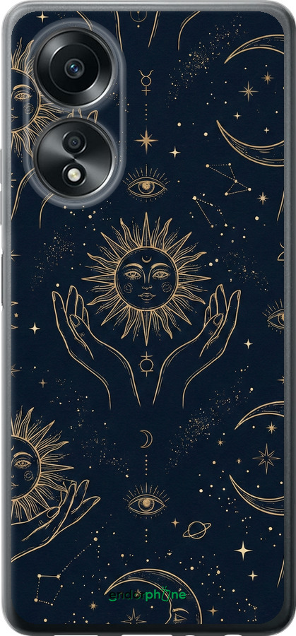 Силиконовый чехол Celestial Harmony: Sun & Moon Gold Mystic Pattern для Oppo A58 4G - 6778u-3184 изображение 