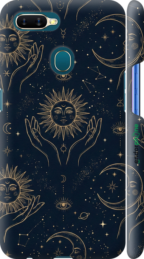 3D пластиковый матовый чехол Celestial Harmony: Sun & Moon Gold Mystic Pattern для Oppo A12 - 6778m-2557 изображение 
