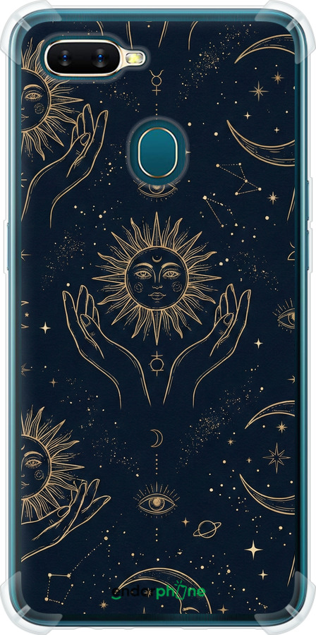 Силикон с усиленными углами чехол Celestial Harmony: Sun & Moon Gold Mystic Pattern для Oppo A5S - 6778sp-1892 изображение 
