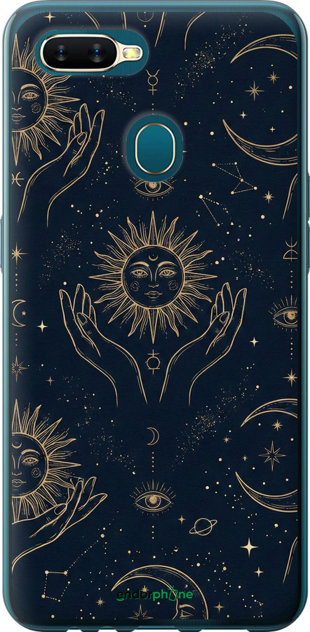 Силиконовый чехол Celestial Harmony: Sun & Moon Gold Mystic Pattern для Oppo A12 - 6778u-2557 изображение 
