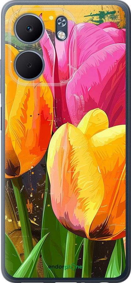 Силиконовый чехол Нарисованные тюльпаны для Oppo A5X 4G/5G - 5990u-4090 изображение 