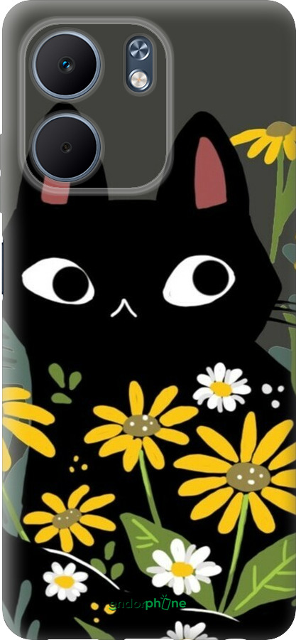 Силиконовый чехол Черный кот с цветами для Oppo A5X 4G/5G - 6448u-4090 изображение 