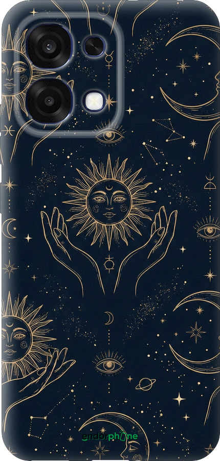 Силиконовый чехол Celestial Harmony: Sun & Moon Gold Mystic Pattern для Oppo A6 Pro 4G - 6778u-4229 изображение 