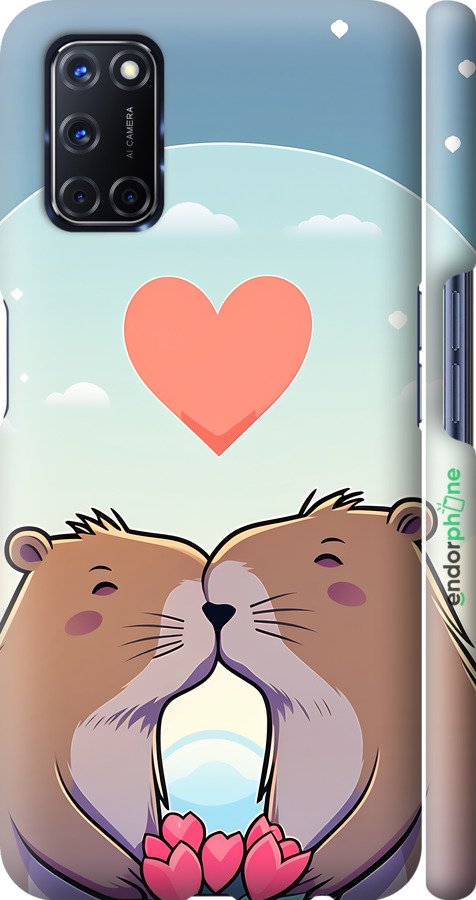 3D пластиковый матовый чехол Капибара любовь для Oppo A72 - 6027m-2011 изображение 