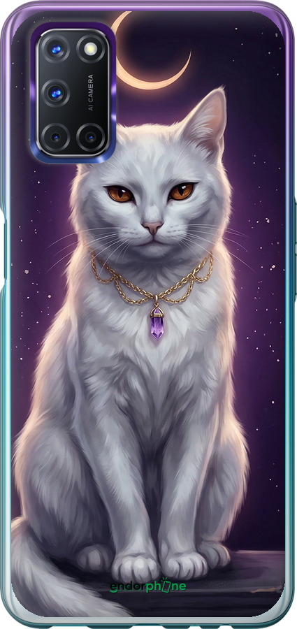 Силиконовый чехол Mystic White Cat Gothic Dark Purple Gold для Oppo A72 - 6805u-2011 изображение 