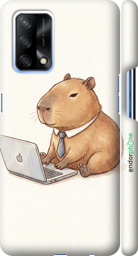 3D пластиковий матовий чехол Funny Capybara CEO Working для Oppo A74 - 6777m-2305 изображение 