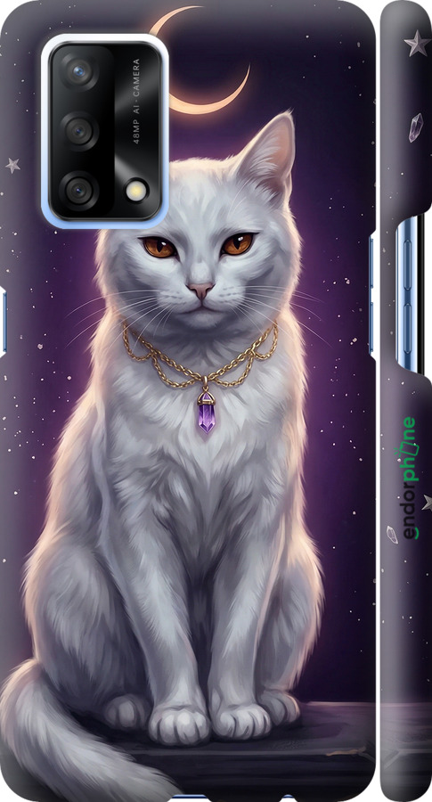 3D пластиковий матовий чехол Mystic White Cat Gothic Dark Purple Gold для Oppo A74 - 6805m-2305 изображение 