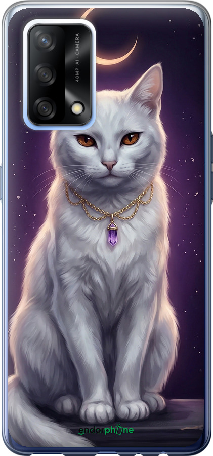Силиконовый чехол Mystic White Cat Gothic Dark Purple Gold для Oppo A74 - 6805u-2305 изображение 