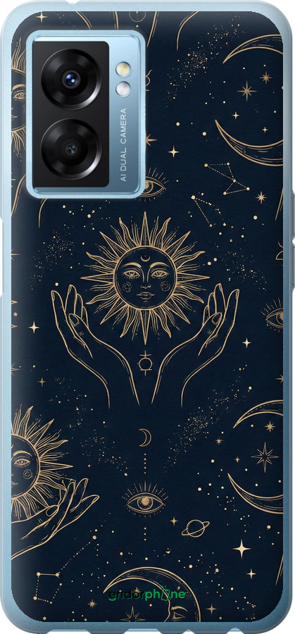 Силиконовый чехол Celestial Harmony: Sun & Moon Gold Mystic Pattern для Oppo A77 5G - 6778u-1377 изображение 