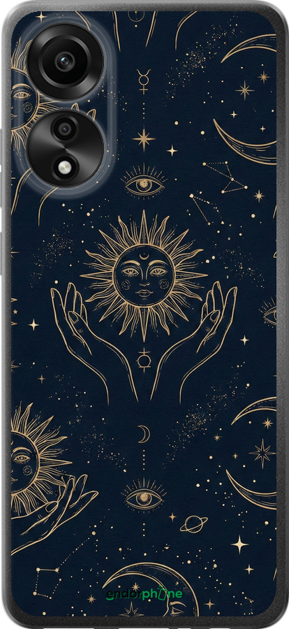 Силіконовий чехол Celestial Harmony: Sun & Moon Gold Mystic Pattern для Oppo A78 4G - 6778u-3142 изображение 