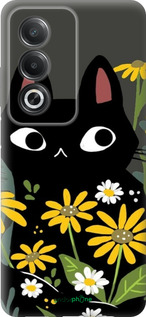 Силіконовий чехол Чорний кіт з квітами для Oppo A80 5G - 6448u-3963 изображение 