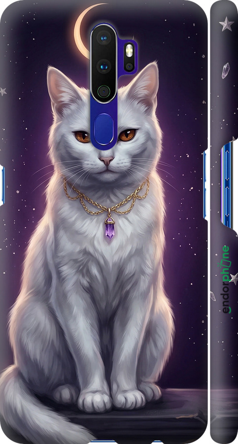 3D пластиковый матовый чехол Mystic White Cat Gothic Dark Purple Gold для Oppo A5 2020 - 6805m-1888 изображение 