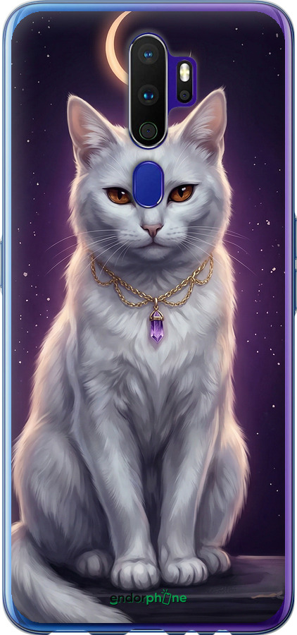 Силиконовый чехол Mystic White Cat Gothic Dark Purple Gold для Oppo A5 2020 - 6805u-1888 изображение 
