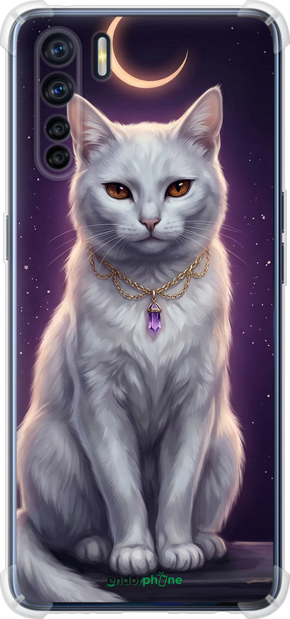 Силикон с усиленными углами чехол Mystic White Cat Gothic Dark Purple Gold для Oppo A91 - 6805sp-1884 изображение 
