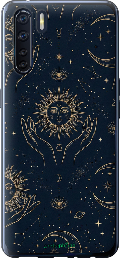 Силиконовый чехол Celestial Harmony: Sun & Moon Gold Mystic Pattern для Oppo A91 - 6778u-1884 изображение 