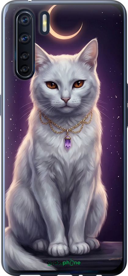 Силиконовый чехол Mystic White Cat Gothic Dark Purple Gold для Oppo A91 - 6805u-1884 изображение 