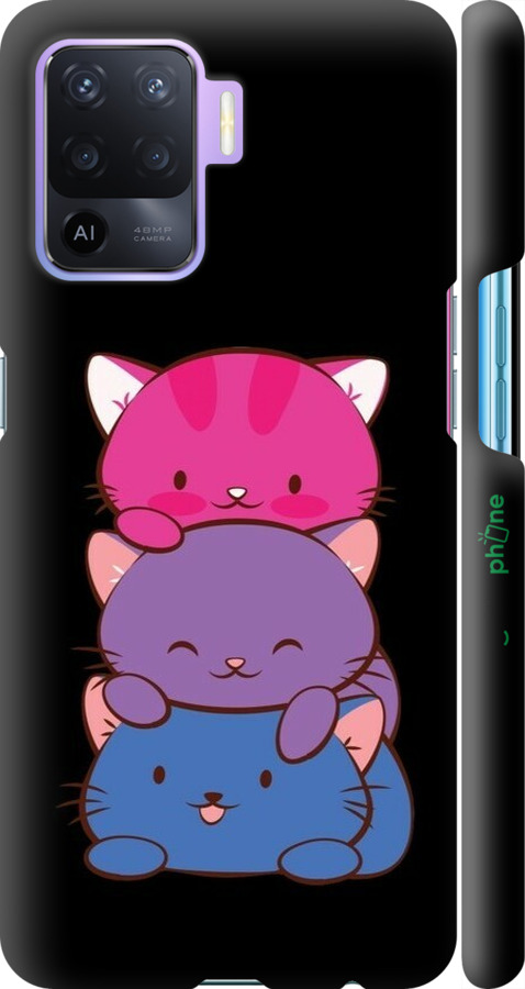 3D пластиковый матовый чехол Милые кошки для Oppo A94 - 6518m-2287 изображение 