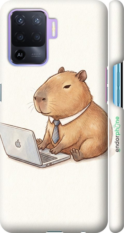 3D пластиковый матовый чехол Funny Capybara CEO Working для Oppo A94 - 6777m-2287 изображение 