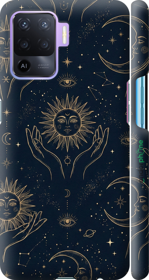 3D пластиковый матовый чехол Celestial Harmony: Sun & Moon Gold Mystic Pattern для Oppo A94 - 6778m-2287 изображение 