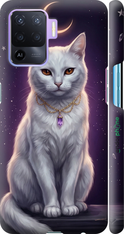 3D пластиковый матовый чехол Mystic White Cat Gothic Dark Purple Gold для Oppo A94 - 6805m-2287 изображение 