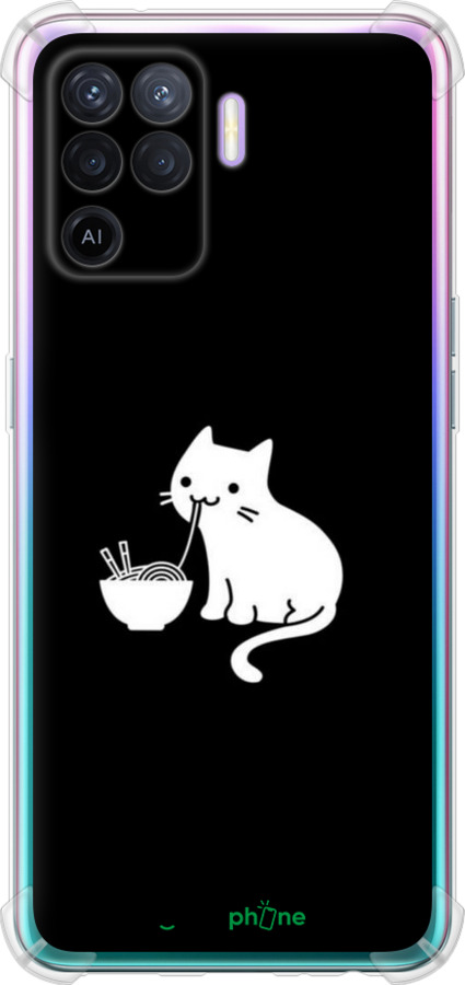 Силикон с усиленными углами чехол С милым котом на черном фоне для Oppo A94 - 6528sp-2287 изображение 