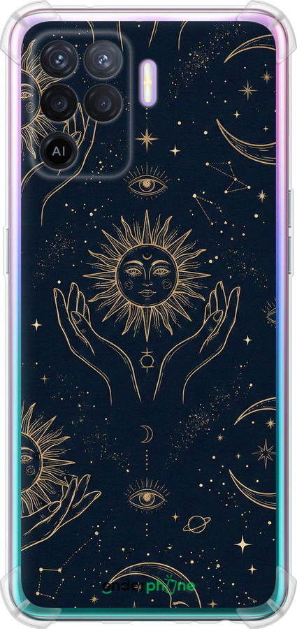 Силіконовий протиударний с посиленими кутами чехол Celestial Harmony: Sun & Moon Gold Mystic Pattern для Oppo Reno5 Lite - 6778sp-2312 изображение 
