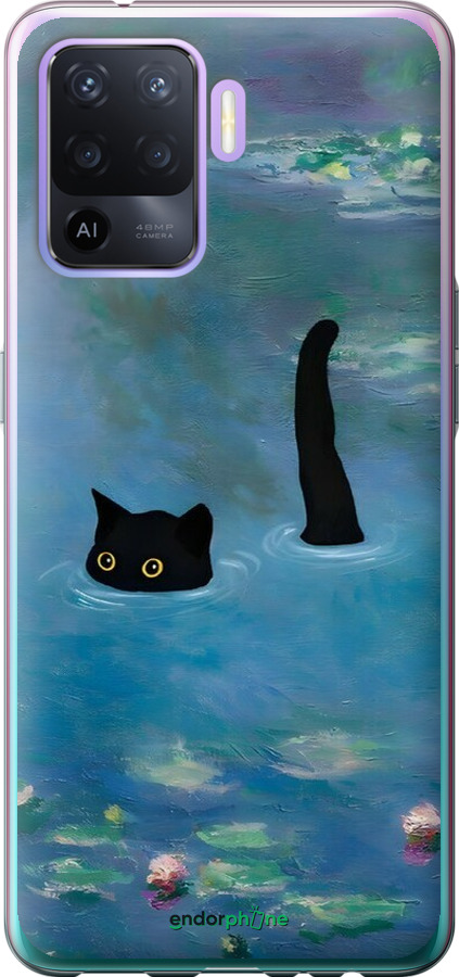 Силиконовый чехол С изображением кота и водяной лилии Monet для Oppo Reno5 Lite - 6519u-2312 изображение 