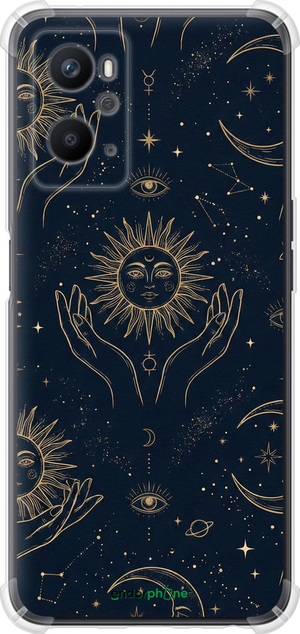 Силикон с усиленными углами чехол Celestial Harmony: Sun & Moon Gold Mystic Pattern для Oppo A96 - 6778sp-2598 изображение 