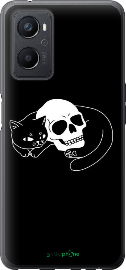 Силиконовый чехол С изображением кота и черепа для Oppo A96 - 6491u-2598 изображение 