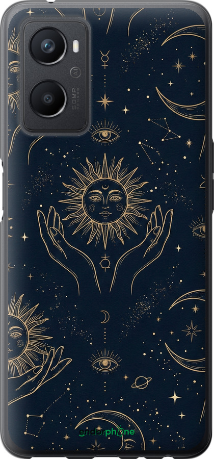 Силиконовый чехол Celestial Harmony: Sun & Moon Gold Mystic Pattern для Oppo A96 - 6778u-2598 изображение 