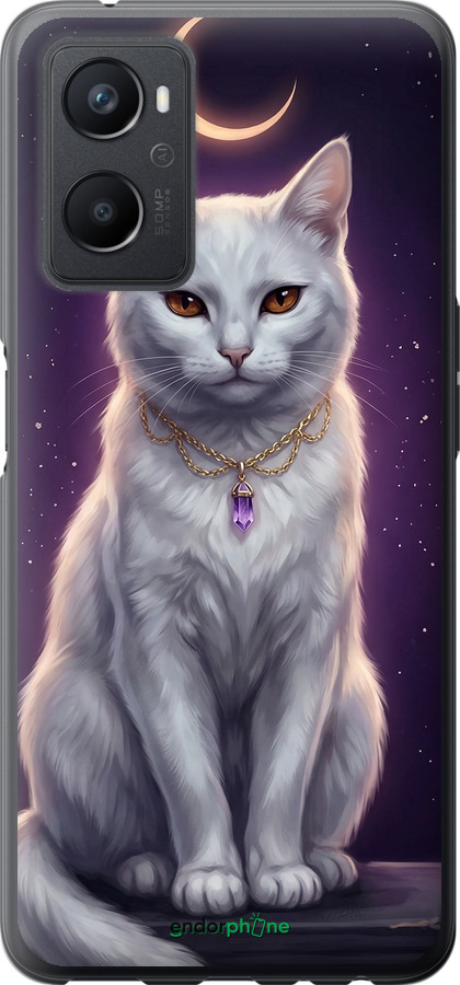 Силиконовый чехол Mystic White Cat Gothic Dark Purple Gold для Oppo A96 - 6805u-2598 изображение 
