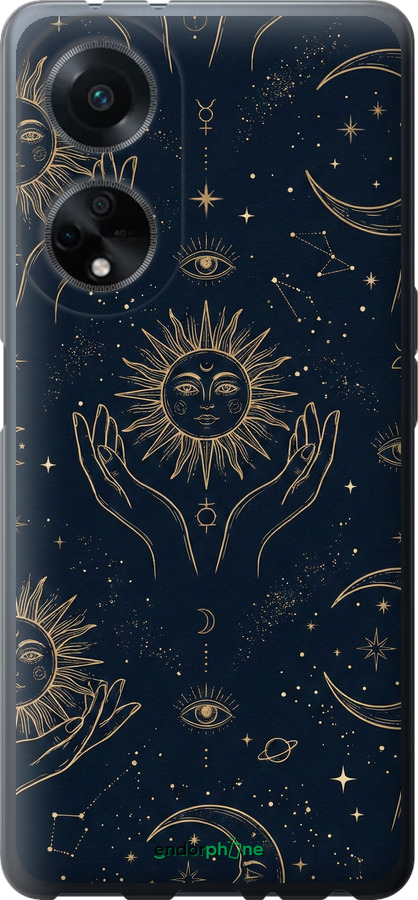 Силиконовый чехол Celestial Harmony: Sun & Moon Gold Mystic Pattern для Oppo A98 - 6778u-3115 изображение 
