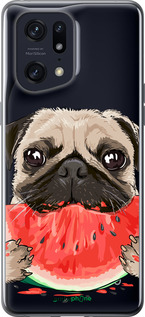 Силиконовый чехол Мопс и арбуз для Oppo Find X5 Pro - 4665u-2603 изображение 