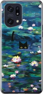 Силиконовый чехол із зображенням водяних лілій та кішок для Oppo Find X5 Pro - 6257u-2603 изображение 