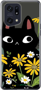 Силиконовый чехол Черный кот с цветами для Oppo Find X5 Pro - 6448u-2603 изображение 